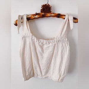Handmade Vintage Linen Top with Tie Sleeves / Edwardian Style Camisole Top